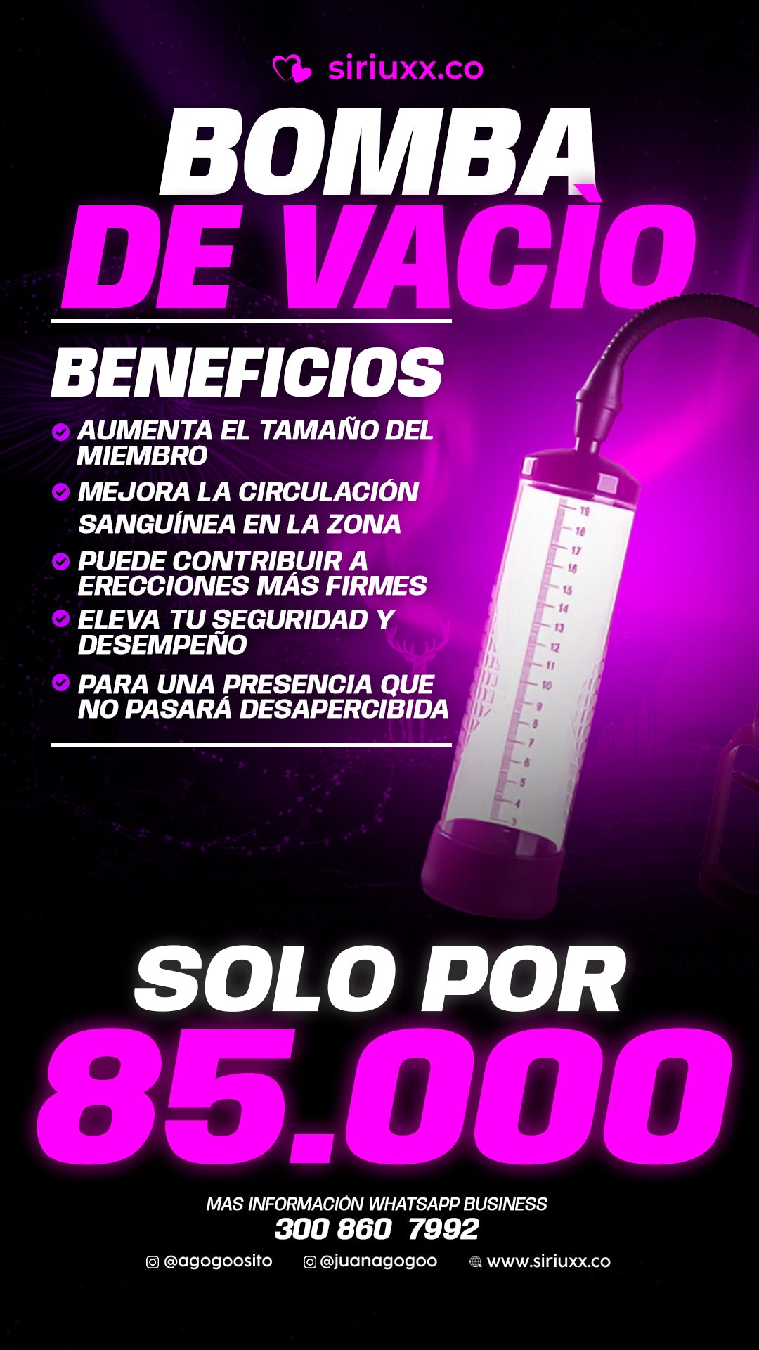 Bomba de vacío, agranda tu picha, aumenta grosor y mejora erecciones.