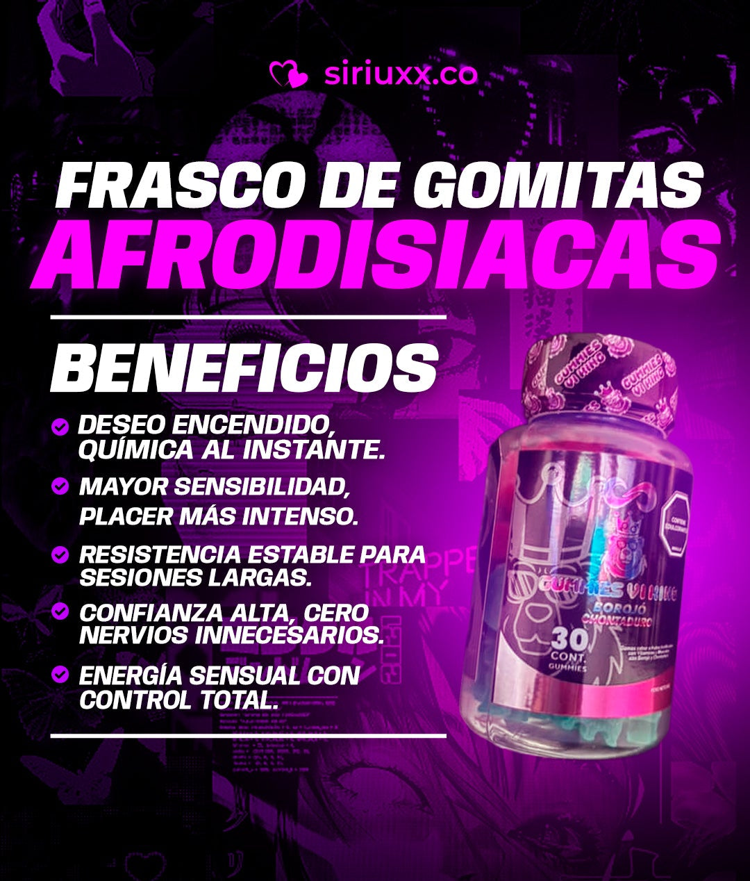 Frasco de gomitas Afrodisiacas X30